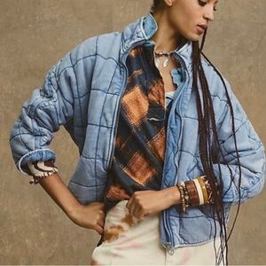 Free People Dolman Quilted Knit Jacket Light Denim Blue  SIZE small NWOT